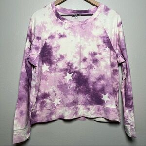 Wildfox‎ Women Sweater Large Purple Tie Dye Stars Crewneck Boxy Lightweight